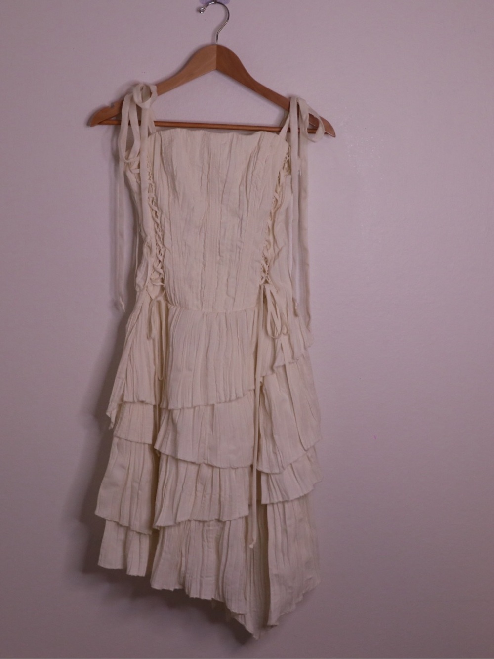 NWT Urban Outfitters Renee Ivory Lace Up Tiered Midi Dress M